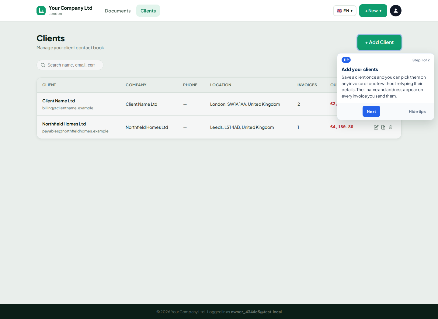 LingvaBill client list using Client Name Ltd