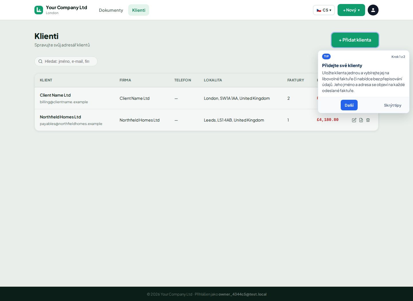 Seznam klientů LingvaBill s Client Name Ltd