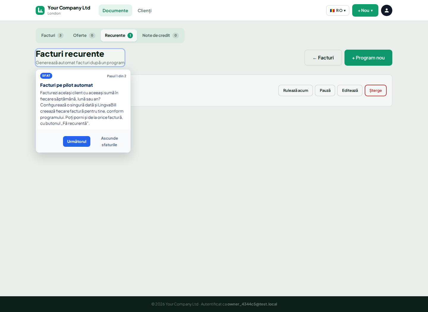 Lista de facturi recurente din LingvaBill