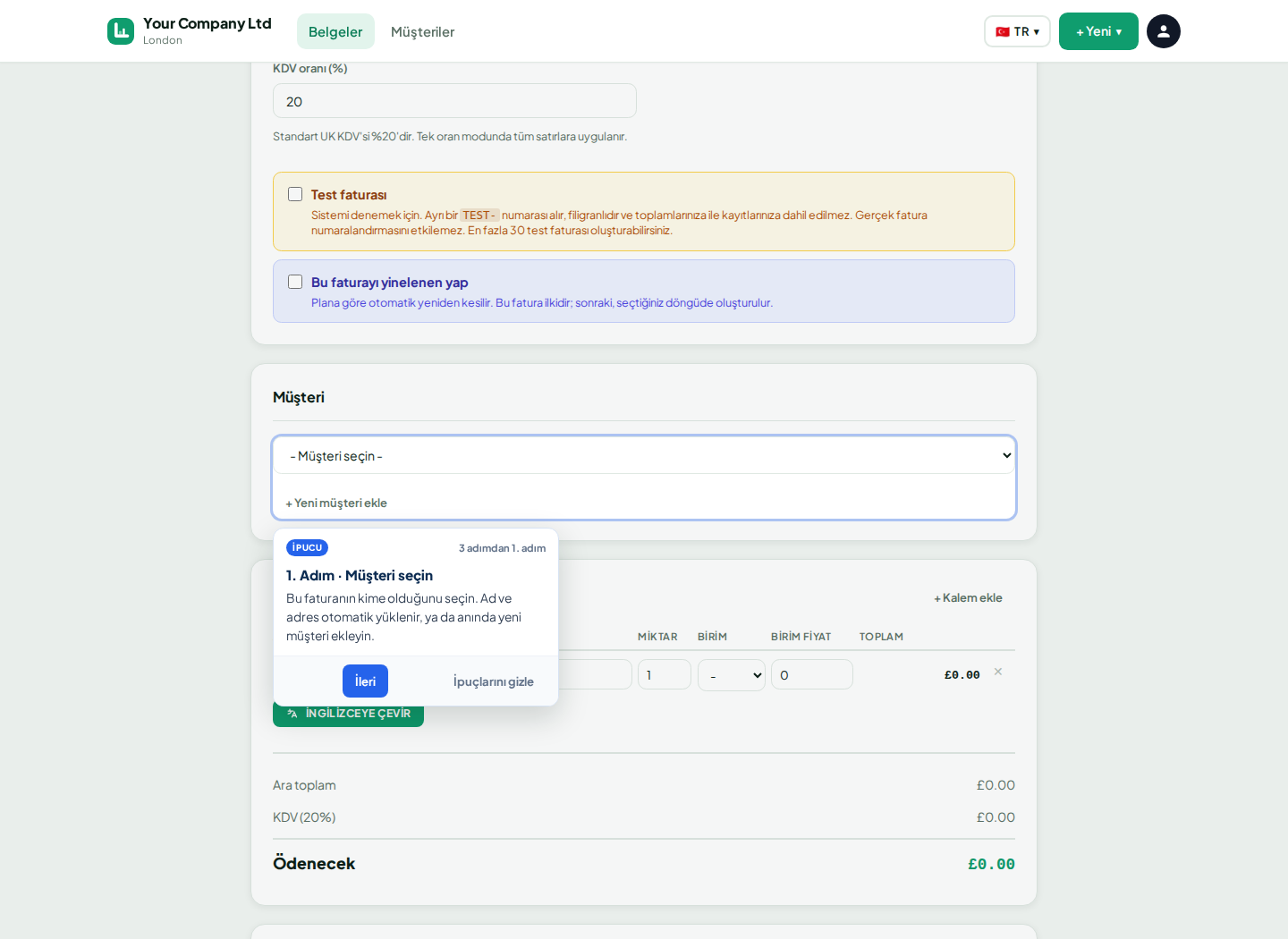 LingvaBill yeni fatura formu